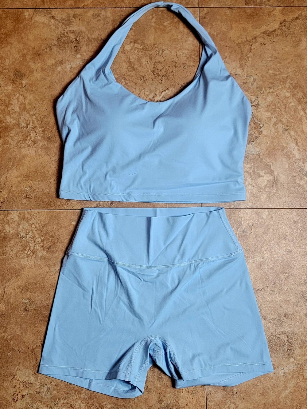 ALO Yoga XL Blue Sport Bra Shorts 2 Piece Pickleball Athleisure Activewear New